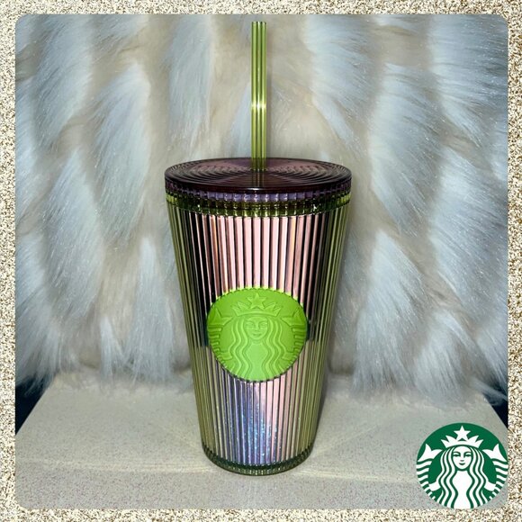 🍏 2025 Starbucks Pleated Green Apple & Lilac Grande Cold Cup NWT - Picture 1 of 5